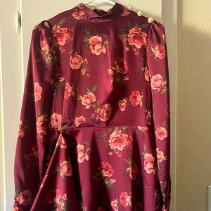 Burgundy F21 mock neck floral dress